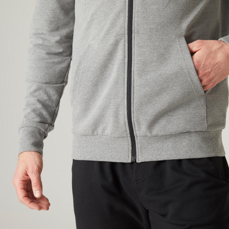 Sweat zippé à capuche fitness homme - 100 gris schist