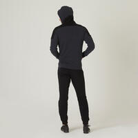 Zippered Brushed Jersey Fitness Hoodie - Grey/Black