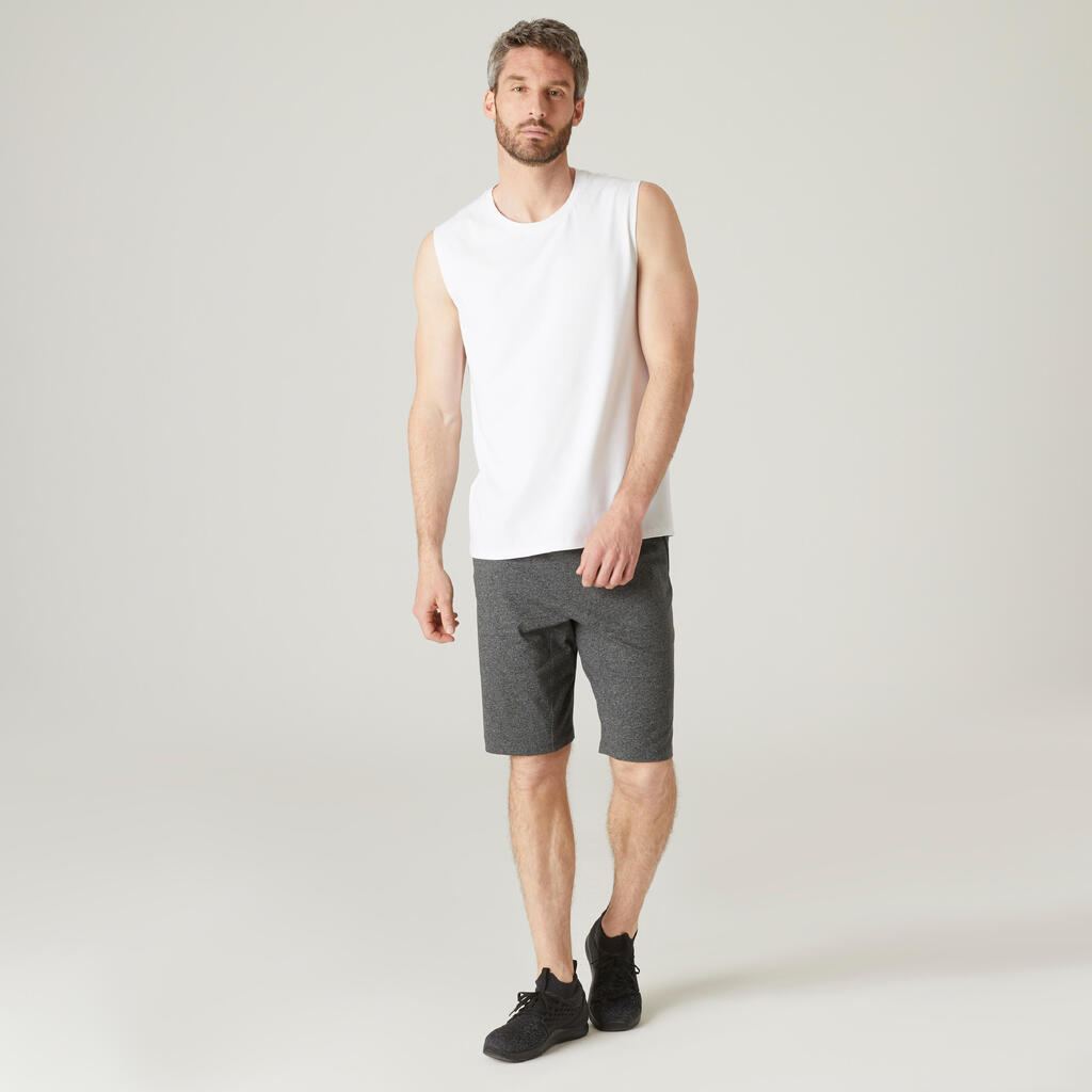 Men's Straight-Cut Crew Neck Cotton Fitness Tank Top 500 - White