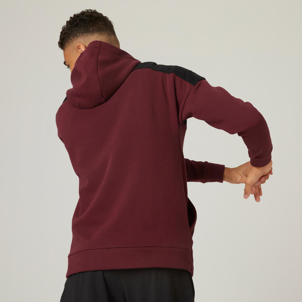 Sweatshirt Kapuze Fitness Baumwolle bordeaux/schwarz