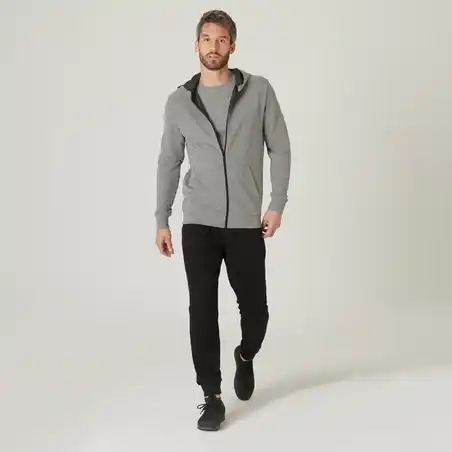 Men's Straight-Cut Crew Neck Zipped Hoodie With Pocket 100 - Shale Grey
