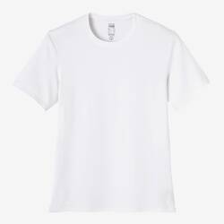 Men's Short-Sleeved Straight-Cut Crew Neck Cotton Fitness T-Shirt 500 - White