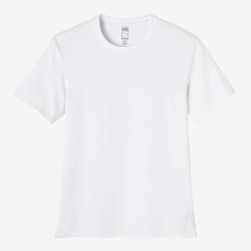 T-shirt fitness manches courtes droit col rond coton homme - 500 blanc glacier