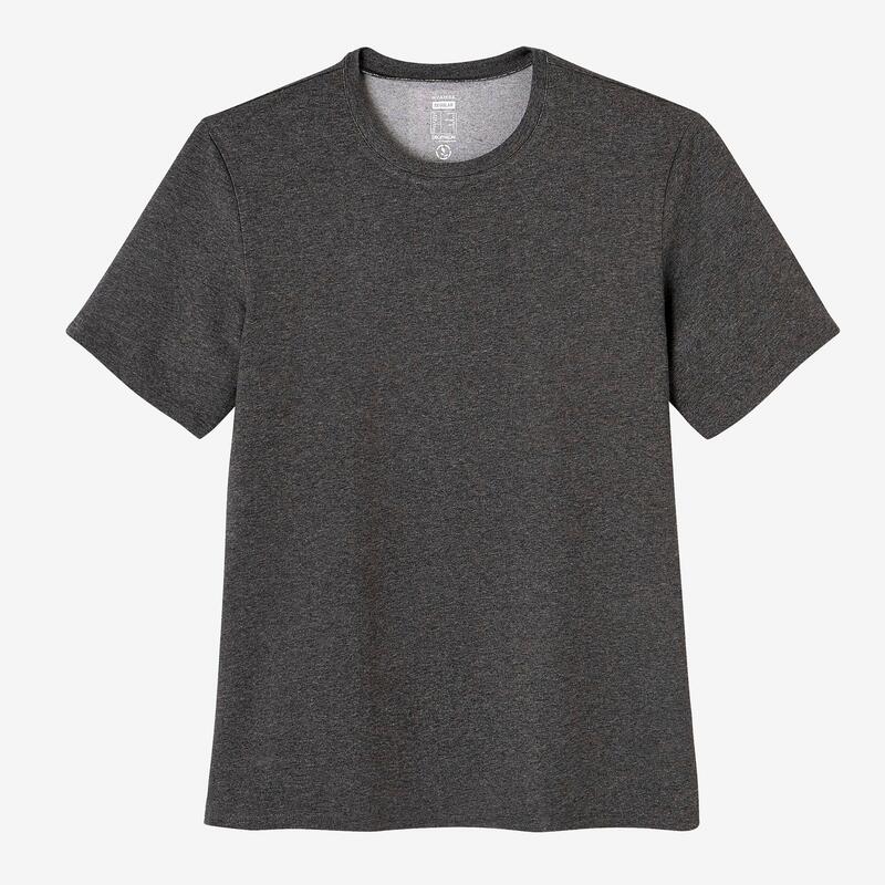 T-shirt voor fitness heren 500 katoen ronde hals regular fit grijs