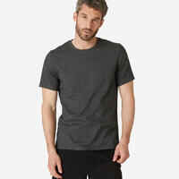 Men's Short-Sleeved Straight-Cut Crew Neck Cotton Fitness T-Shirt 500 - Grey