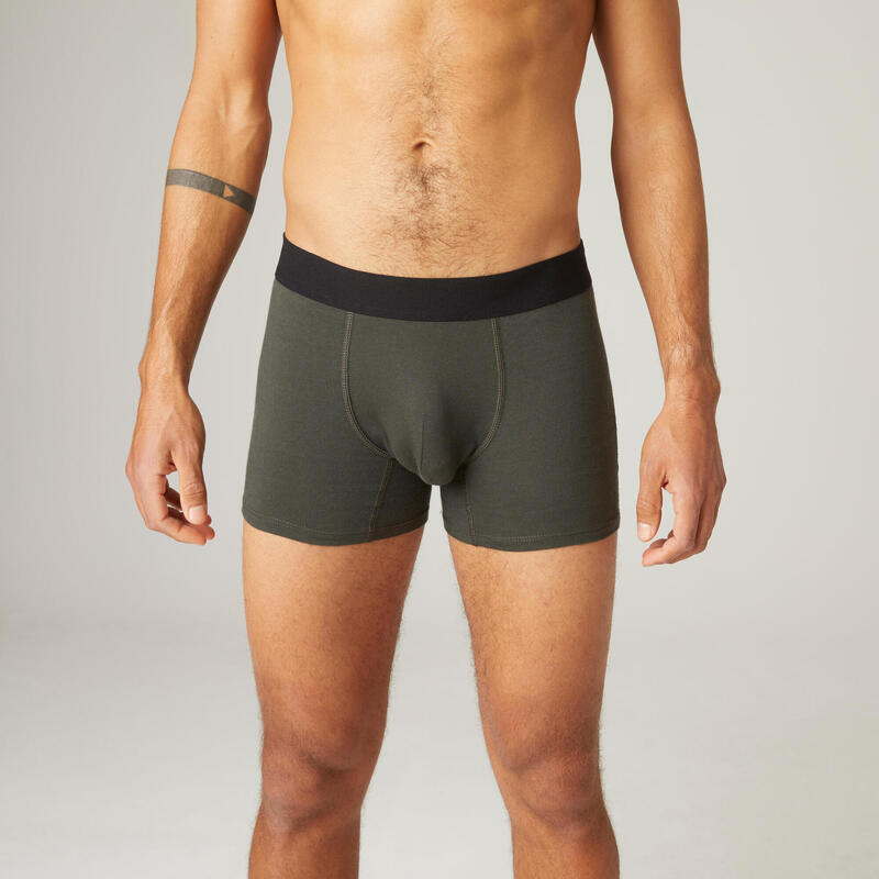 Boxer fitness slim coton majoritaire - 500 Vert Foncé