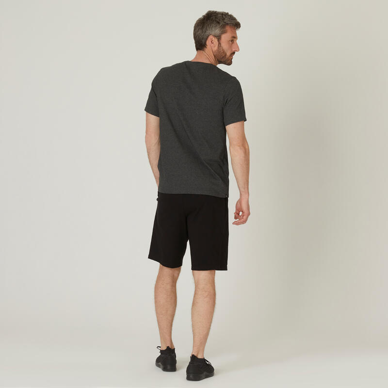 T-shirt fitness manches courtes coton extensible col rond homme gris foncé
