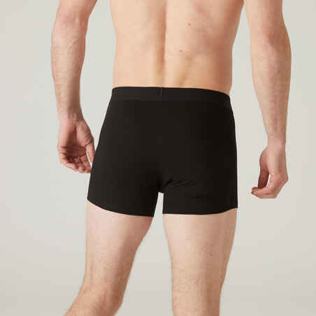 Men's Slim-Fit Cotton-Rich Fitness Boxer Shorts 500 - Black