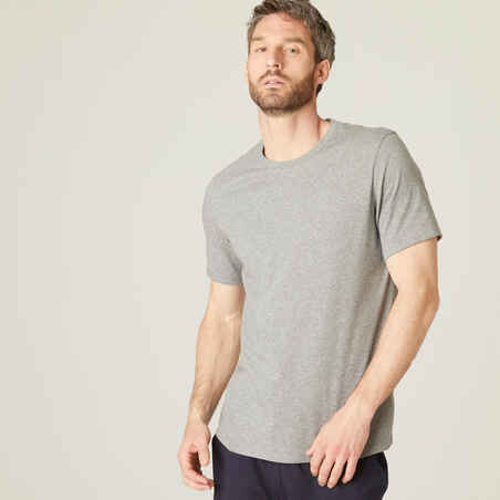Men's Short-Sleeved Straight-Cut Crew Neck Cotton Fitness T-Shirt 500 - Grey