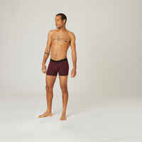 Men's Slim-Fit Cotton-Rich Fitness Boxer Shorts 500 - Burgundy