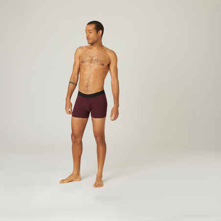 Men's Slim-Fit Cotton-Rich Fitness Boxer Shorts 500 - Burgundy