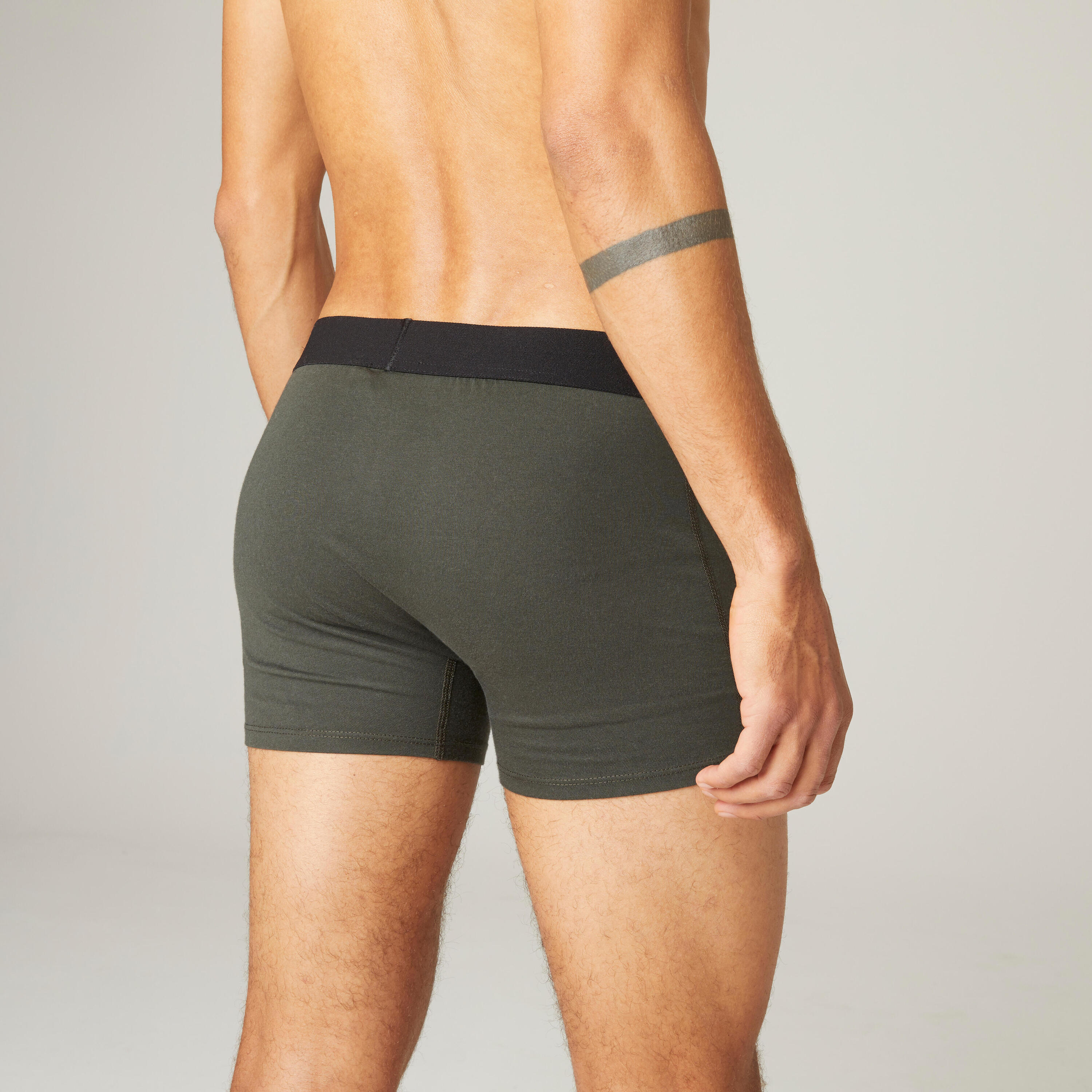 Men's Slim-Fit Cotton-Rich Fitness Boxer Shorts 500 - Dark Green 2/5