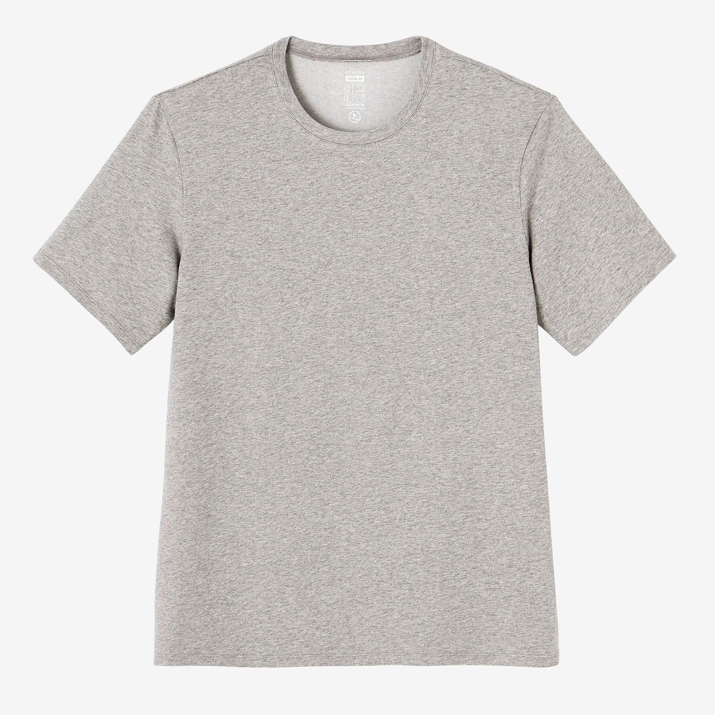 DOMYOS Men's Short-Sleeved Straight-Cut Crew Neck Cotton Fitness T-Shirt 500 Light Grey