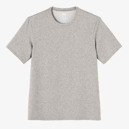 Men's Short-Sleeved Straight-Cut Crew Neck Cotton Fitness T-Shirt 500 Light Grey