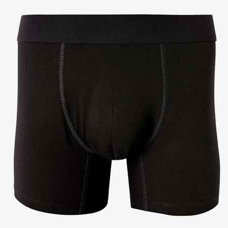 Men's Slim-Fit Cotton-Rich Fitness Boxer Shorts 500 - Black
