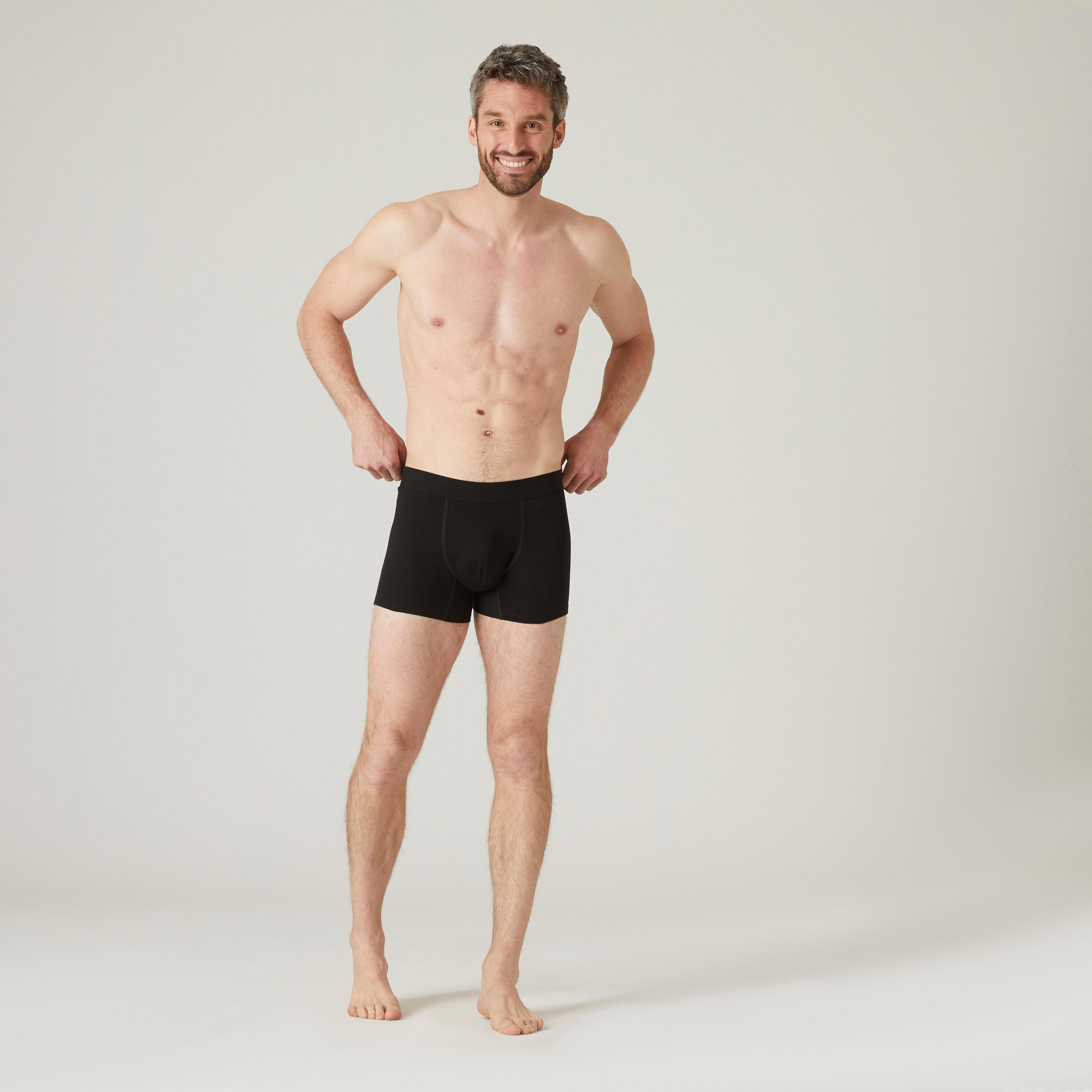Men's Majority Cotton Slim-Fit Fitness Boxer Shorts 500 - Black 3/5