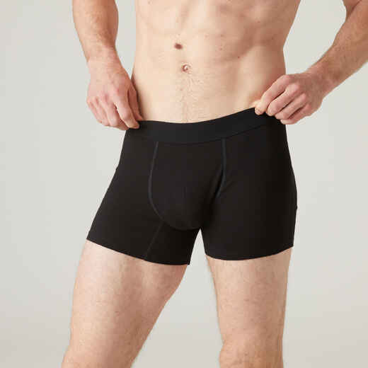 Men's Slim-Fit Cotton-Rich Fitness Boxer Shorts 500 - Black