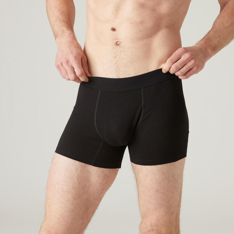 Boxershort voor fitness slim fit hoog aandeel katoen 500 zwart