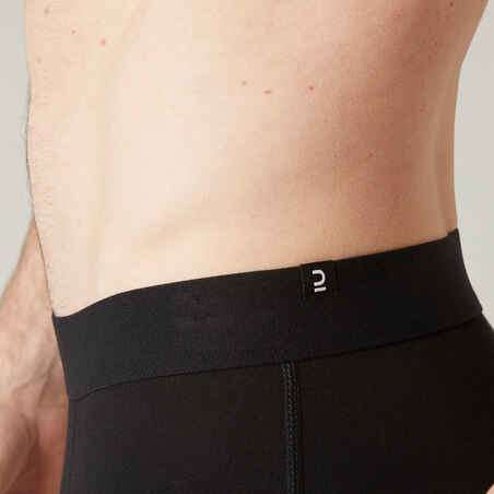 Men's Slim-Fit Cotton-Rich Fitness Boxer Shorts 500 - Black