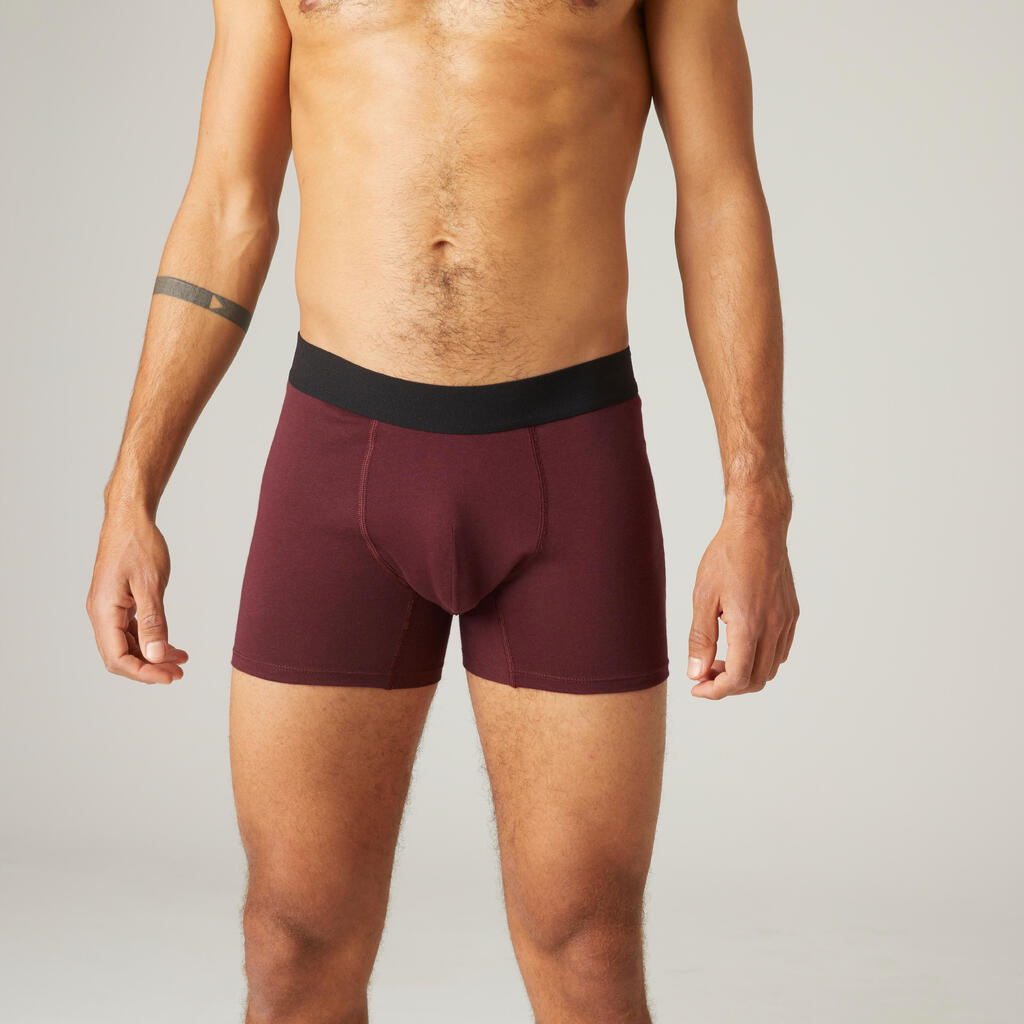 Fitness Stretch Cotton Boxer Shorts - Burgundy