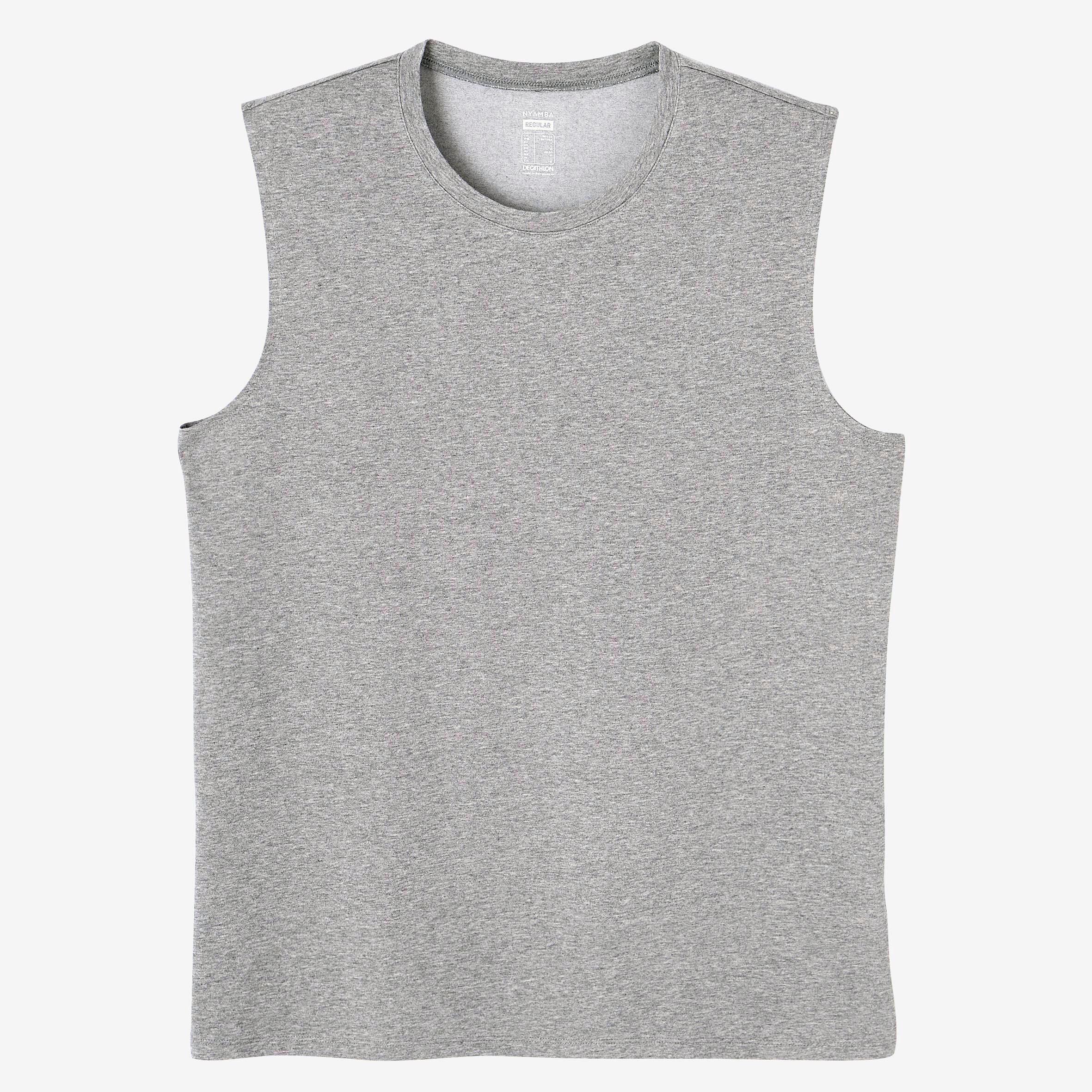 Men's Crew Neck Straight-Cut Cotton Fitness Tank Top 500 - Mottled Grey 6/6