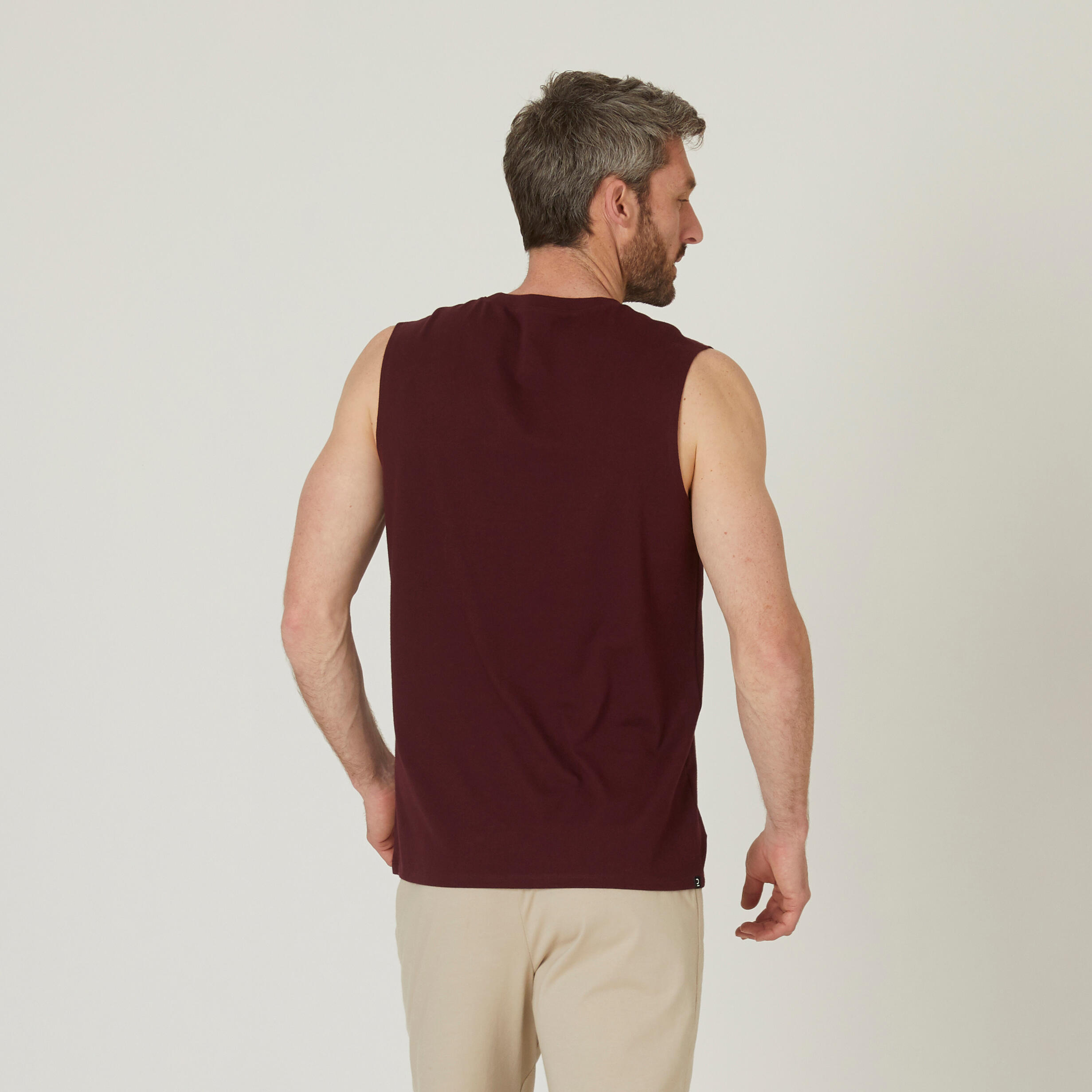 Men's Straight-Cut Crew Neck Cotton Fitness Tank Top 500 - Burgundy 2/6