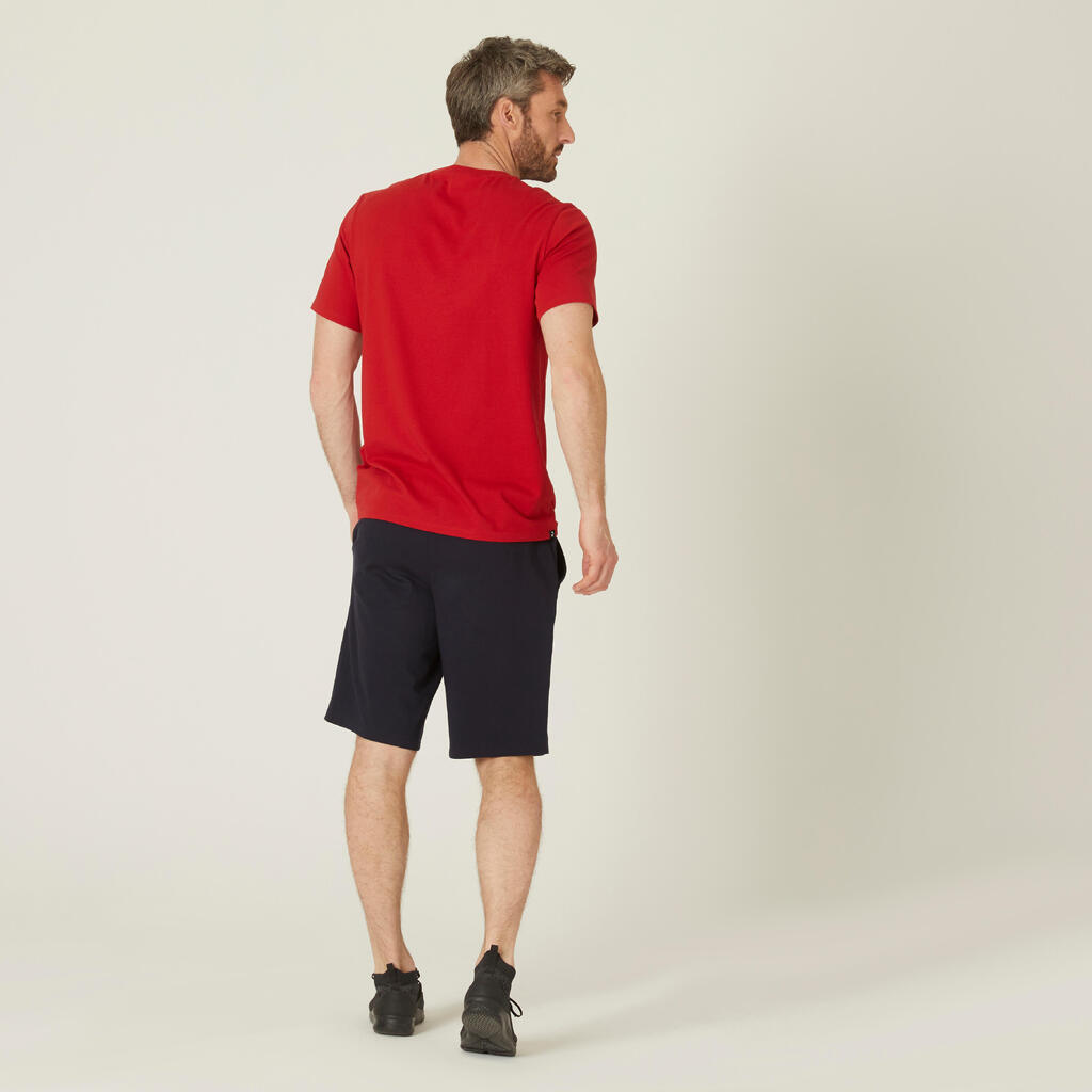 T-shirt fitness manches courtes droit col rond coton homme - 500 noisette