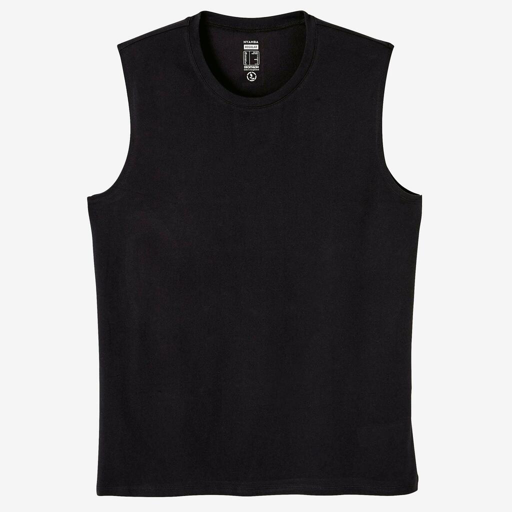 Men's Straight-Cut Crew Neck Cotton Fitness Tank Top 500 - Black