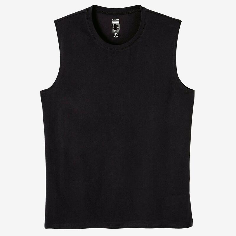 Débardeur Fitness homme col rond droit coton - 500 noir