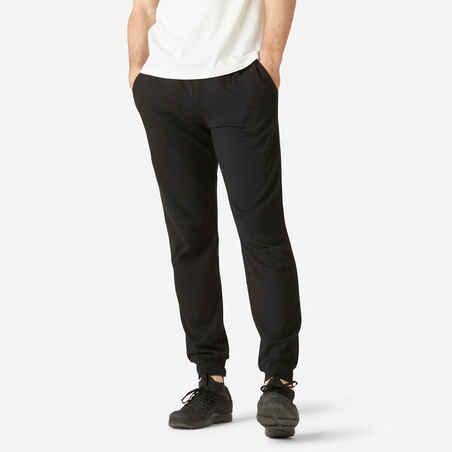 Men's Straight-Cut Cotton-Rich Jogging Fitness Bottoms 120 - Black