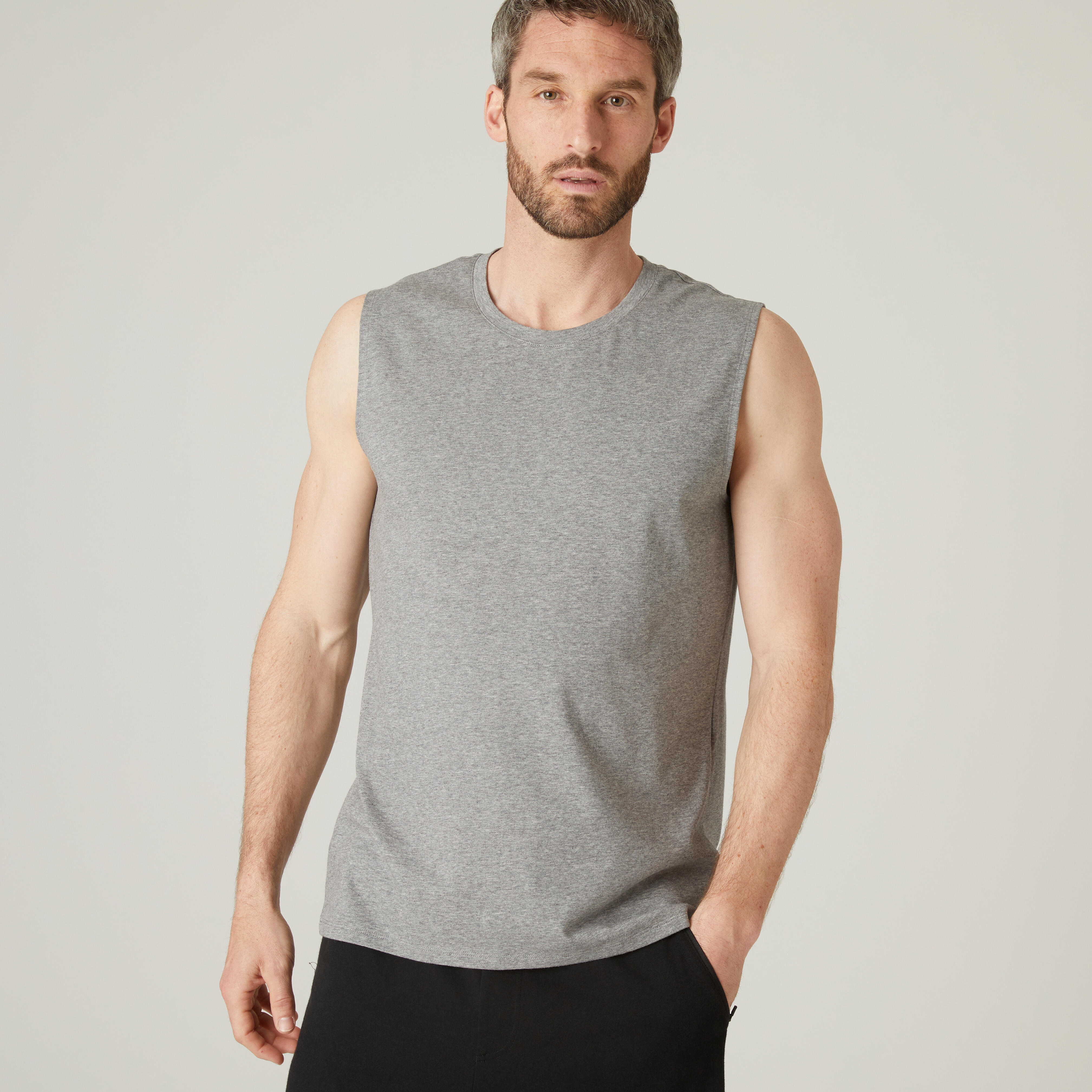 Men's Cotton Gym Tank Top Regular Fit Mottled Grey