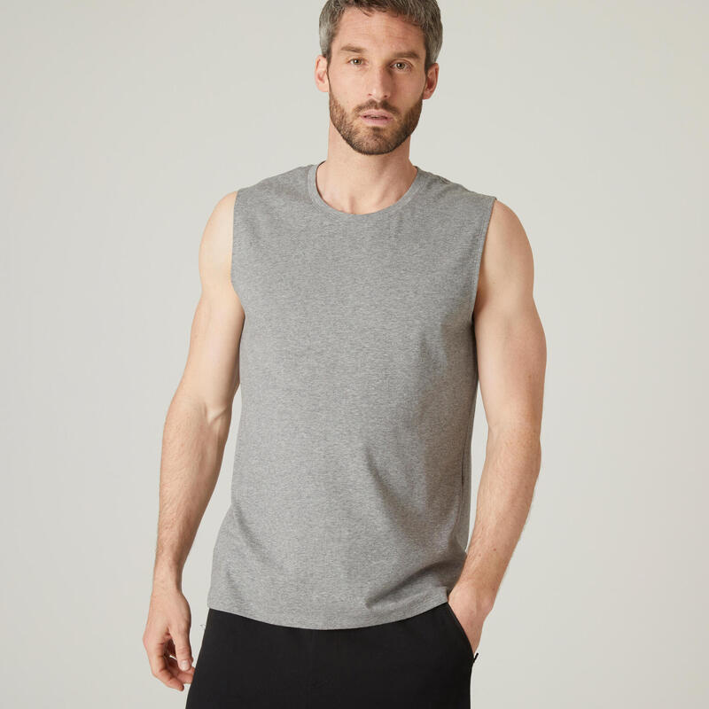Fitness Stretch Cotton Tank Top - Mottled Grey