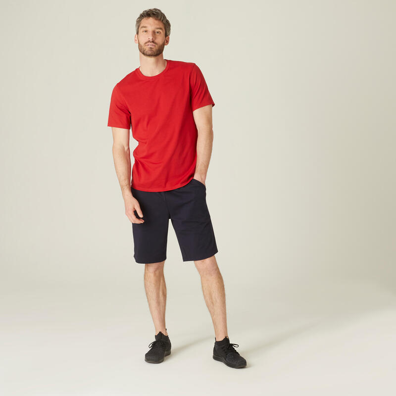 T-shirt de Ginástica e Pilates Decote Redondo em Algodão Homem 500 Vermelho Grená