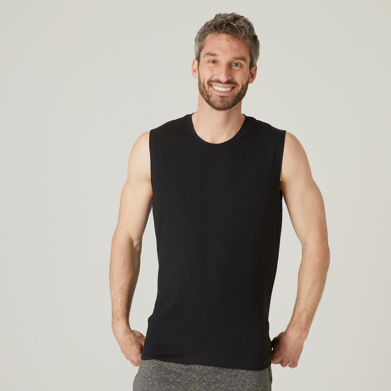 Camiseta sin mangas algodón extensible Fitness negro 
