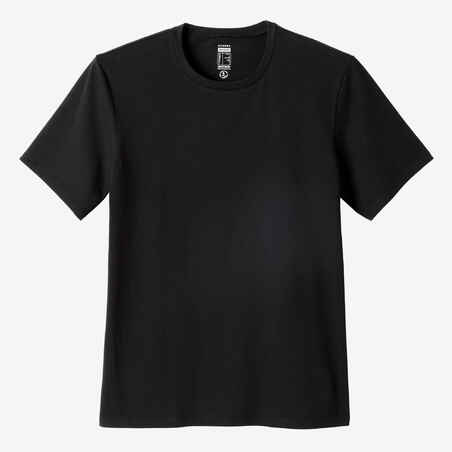 Camiseta fitness manga corta algodón extensible Hombre Domyos negro