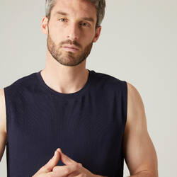 Men's Crew Neck Straight-Cut Cotton Fitness Tank Top 500 - Dark Blue 