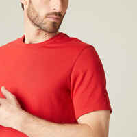 Men's Short-Sleeved Straight-Cut Crew Neck Cotton Fitness T-Shirt 500 Garnet Red