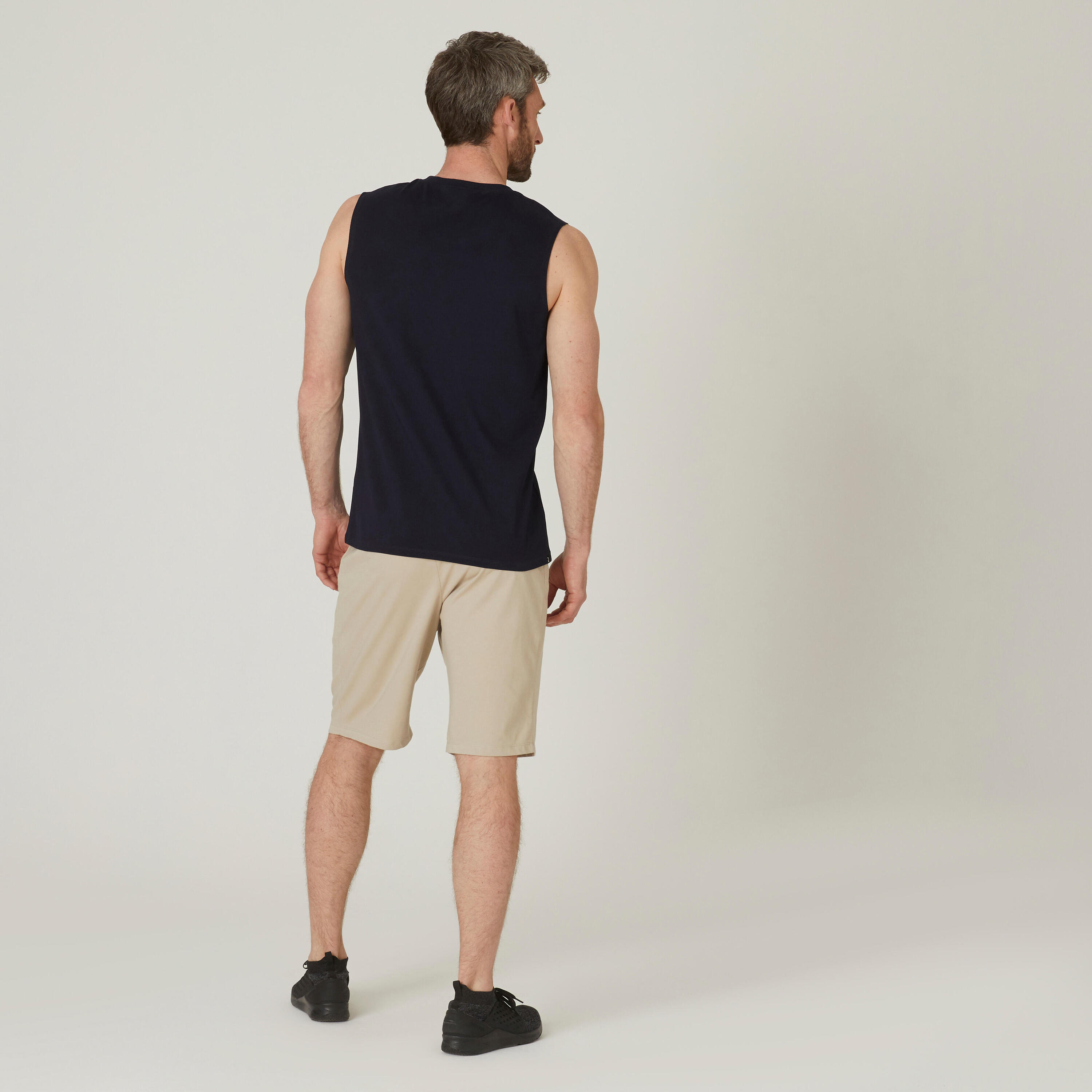 Men's Crew Neck Straight-Cut Cotton Fitness Tank Top 500 - Dark Blue  2/6