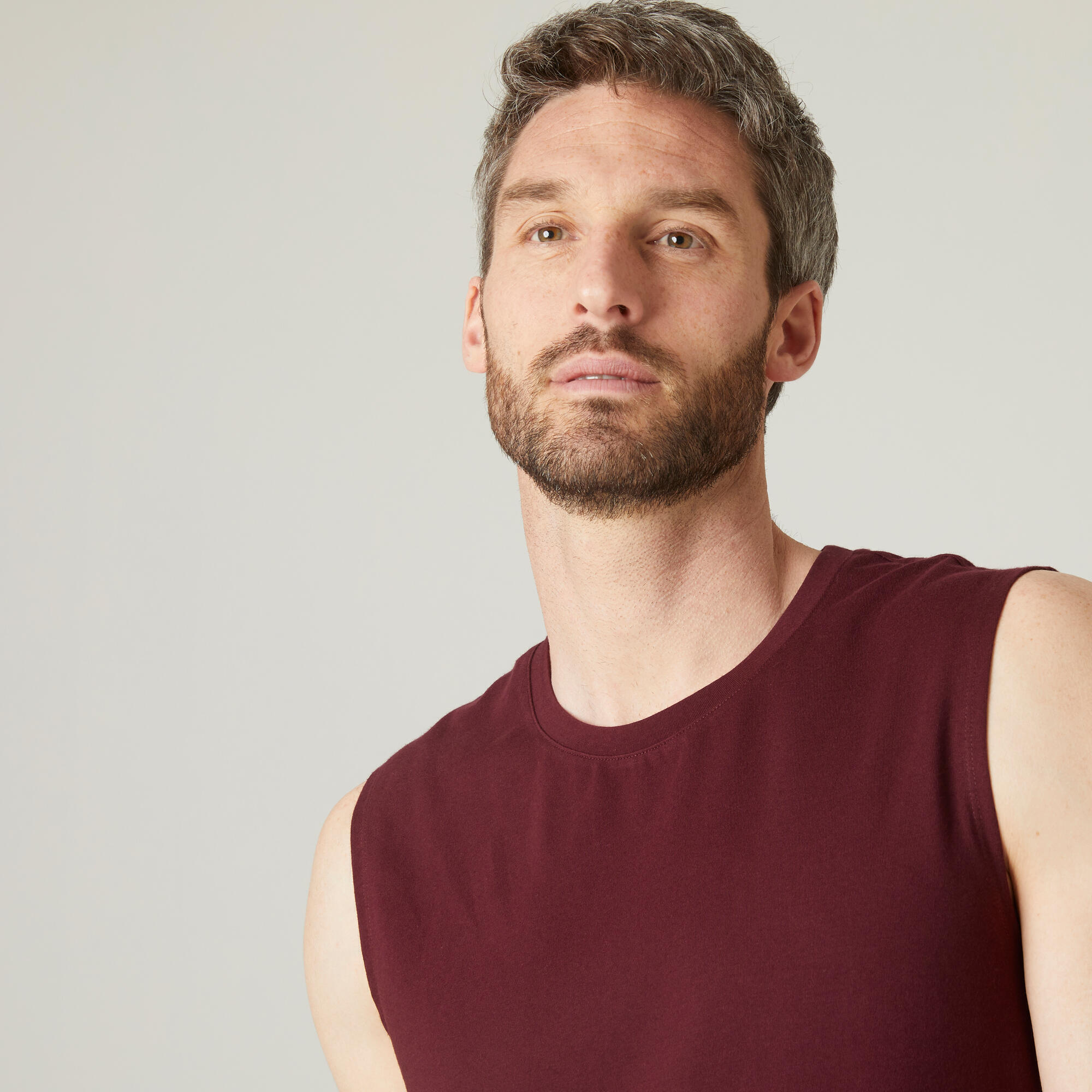 Men's Straight-Cut Crew Neck Cotton Fitness Tank Top 500 - Burgundy 4/6