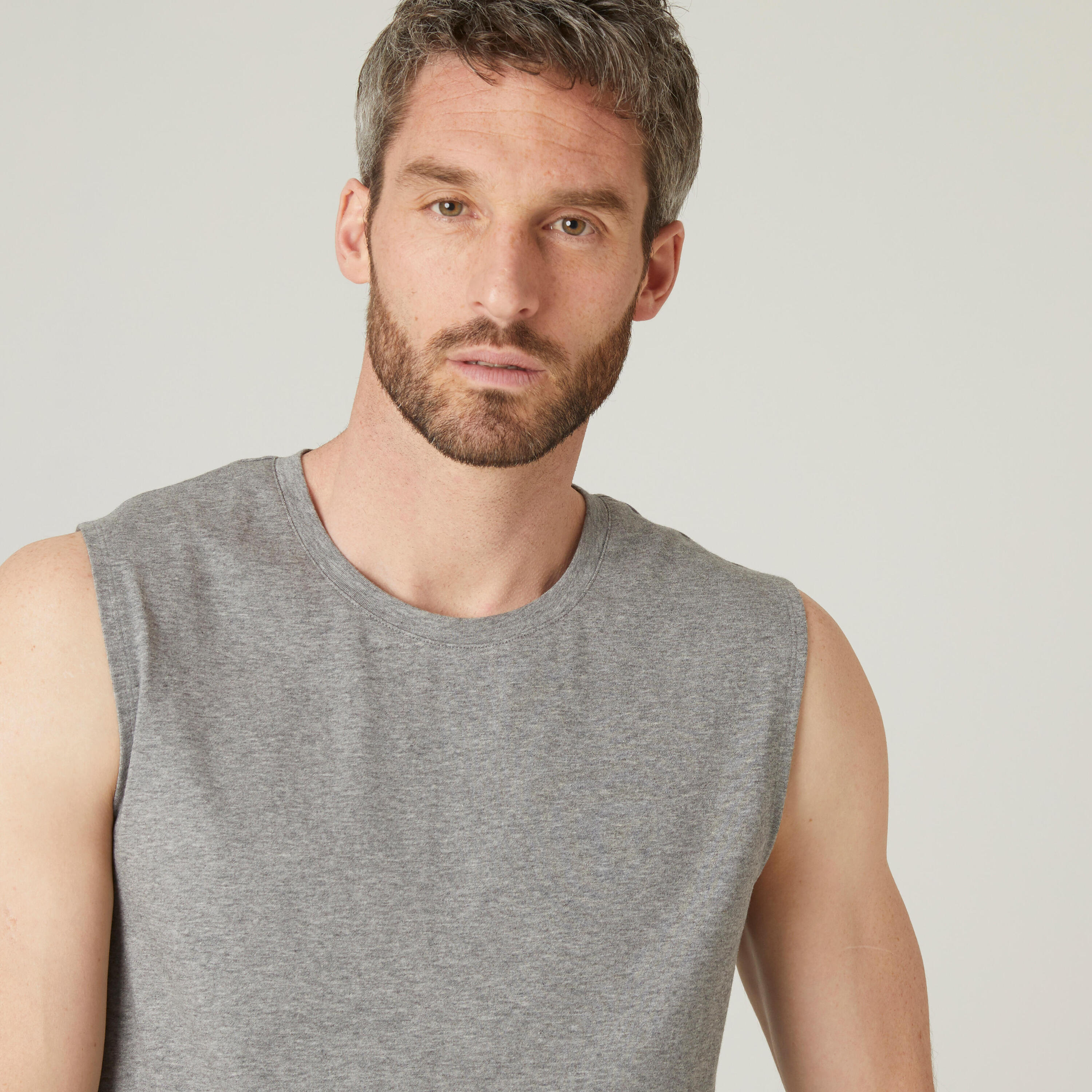 Men's Crew Neck Straight-Cut Cotton Fitness Tank Top 500 - Mottled Grey 4/6
