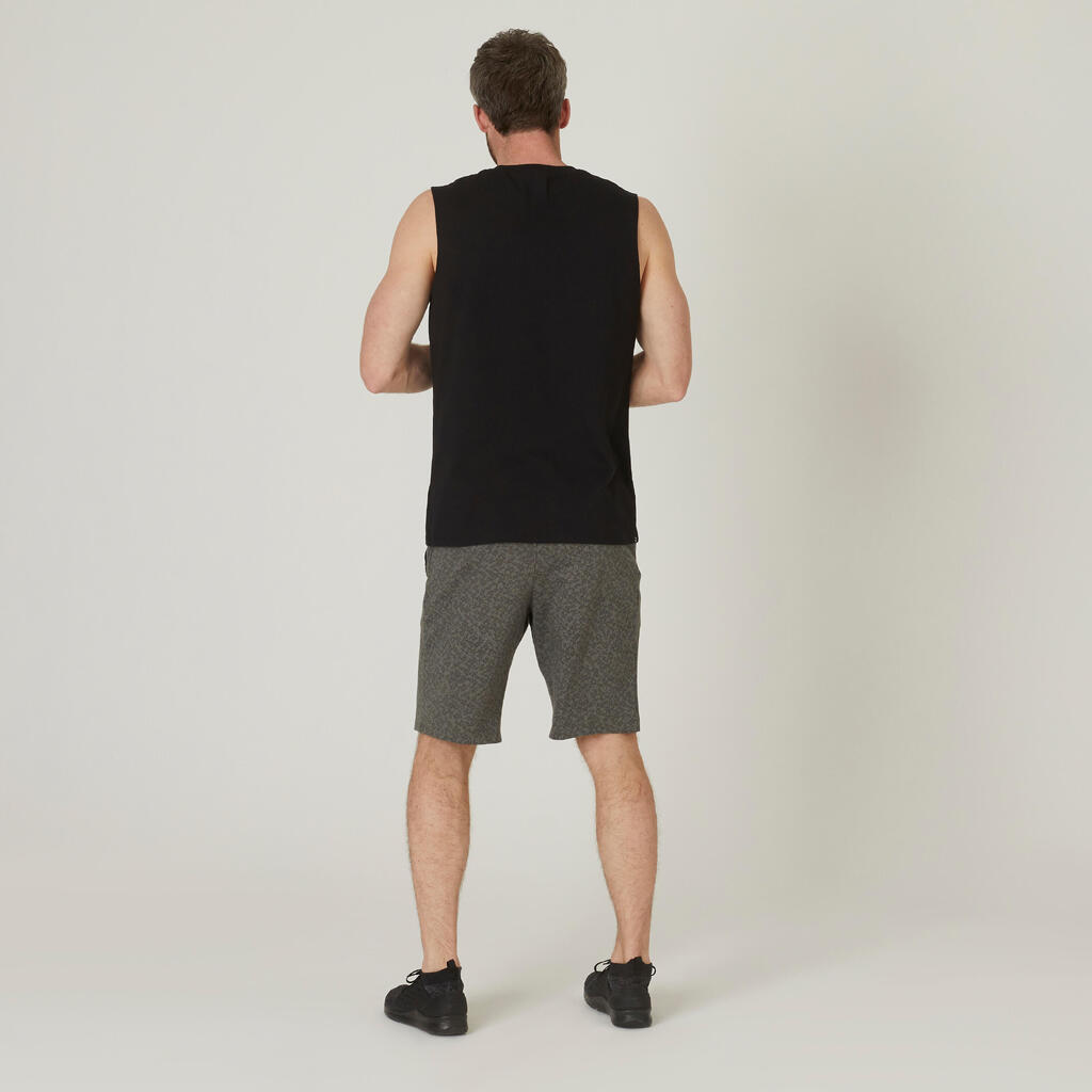 Men's Straight-Cut Crew Neck Cotton Fitness Tank Top 500 - Black