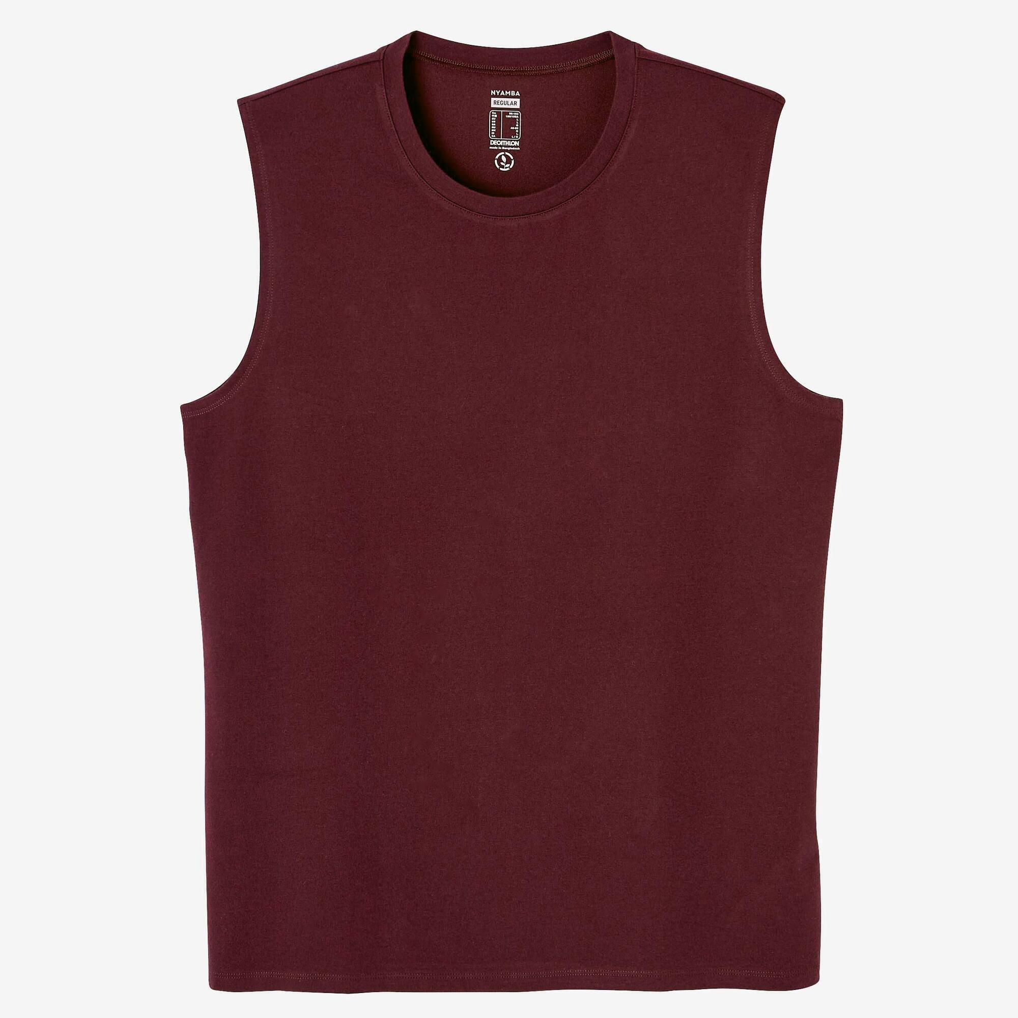 Men's Straight-Cut Crew Neck Cotton Fitness Tank Top 500 - Burgundy 6/6
