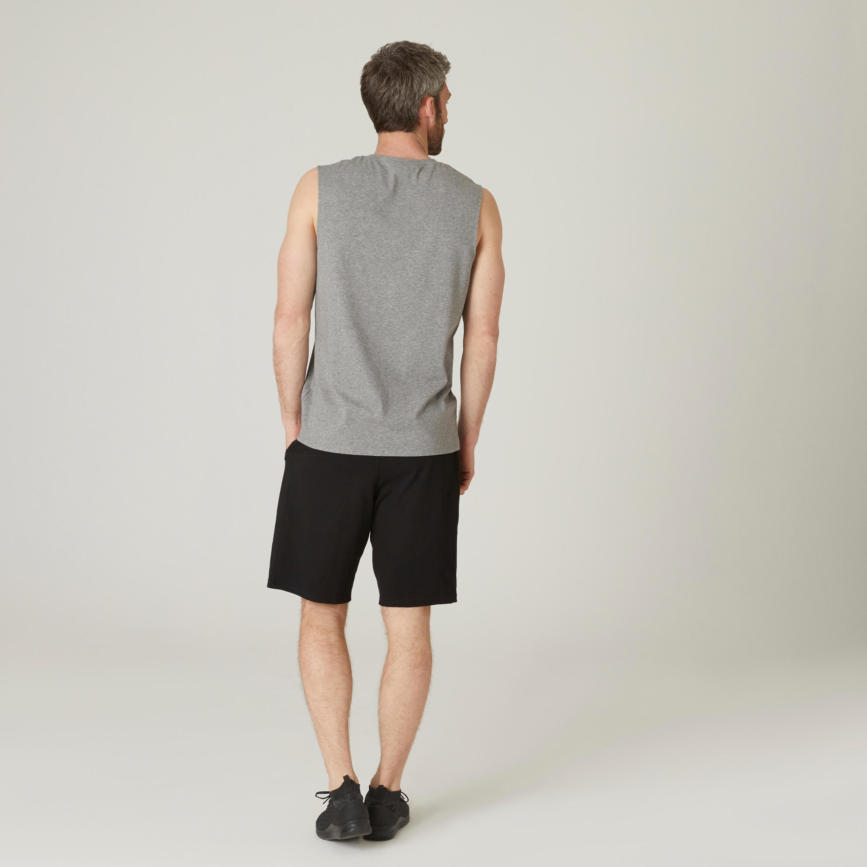 Men's Crew Neck Straight-Cut Cotton Fitness Tank Top 500 - Mottled Grey 2/6