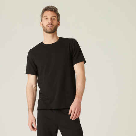 Men's Short-Sleeved Straight-Cut Crew Neck Cotton Fitness T-Shirt 500 -  Black - Decathlon