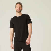 Men's Short-Sleeved Straight-Cut Crew Neck Cotton Fitness T-Shirt 500 - Black