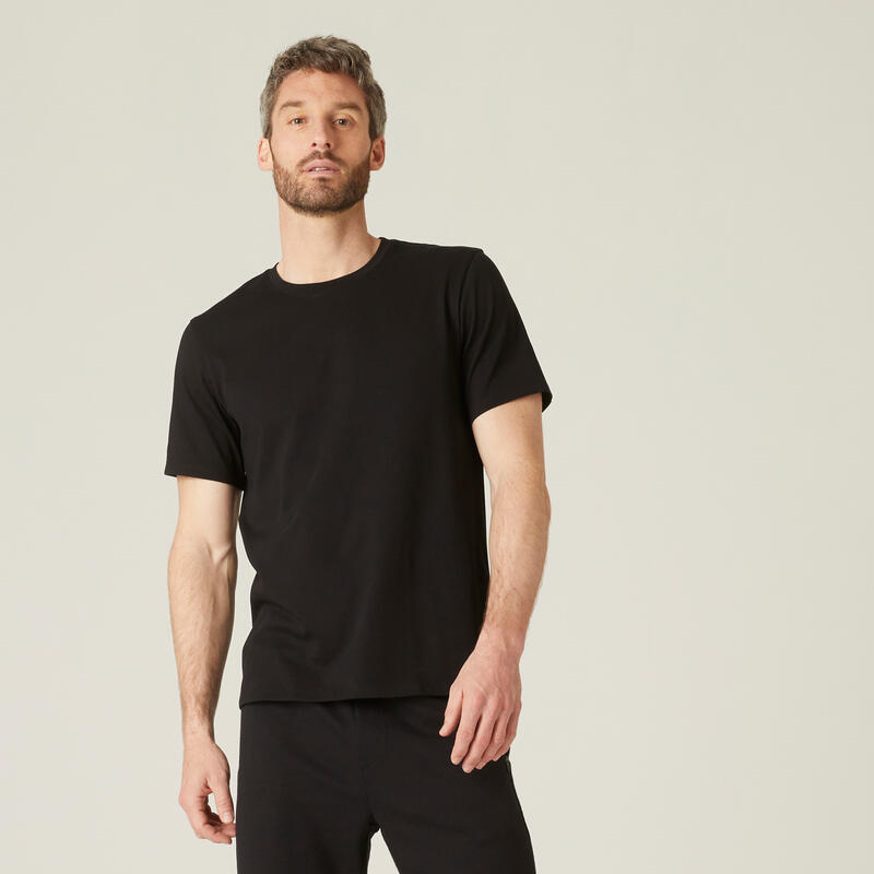 T-shirt fitness manches courtes coton extensible col rond homme noir