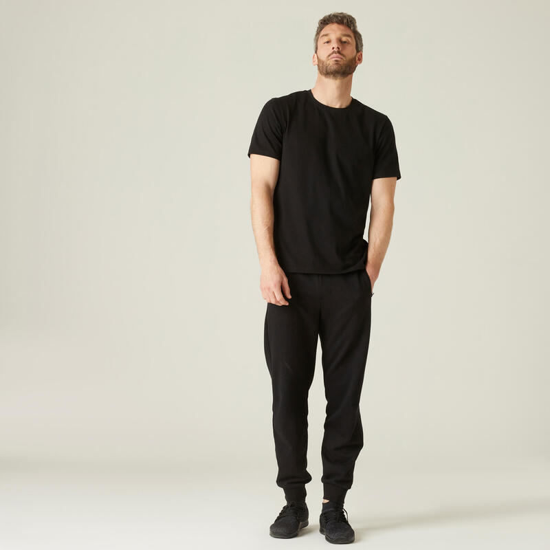 Pánské fitness tričko s krátkým rukávem 500 bavlněné černé