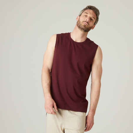 Débardeur Fitness homme col rond droit coton - 500 Bordeaux