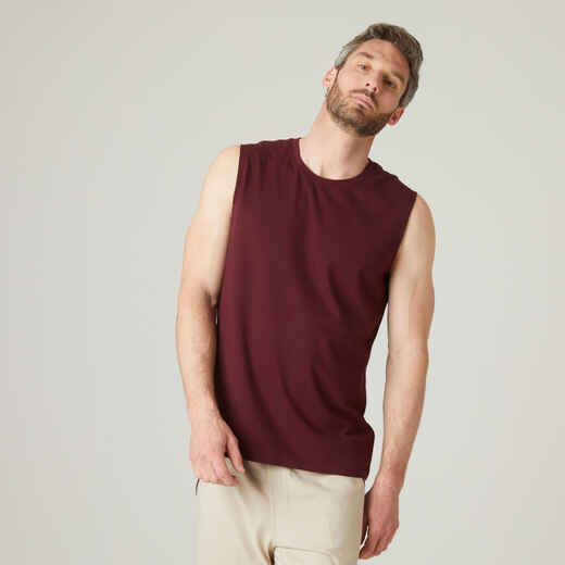 
      Tank-Top Herren gerade Rundhals Baumwolle Fitness - 500 bordeauxrot 
  