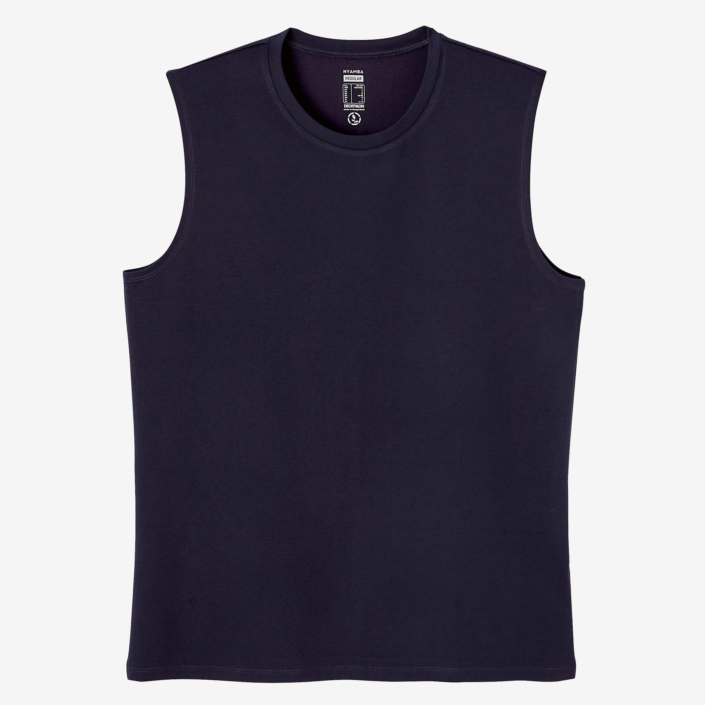 Men's Crew Neck Straight-Cut Cotton Fitness Tank Top 500 - Dark Blue  6/6
